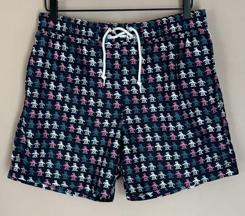 Original Penguin Swim Trunks Mens L Digital Pete Graphic Print